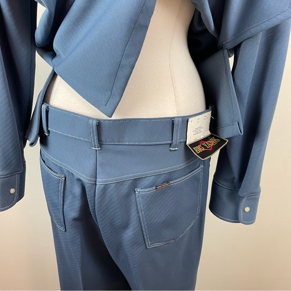 Big Yank Vintage Union Made Polyester Double Knit Dress Pants Shirt Set Men Blue - Picture 8 of 11